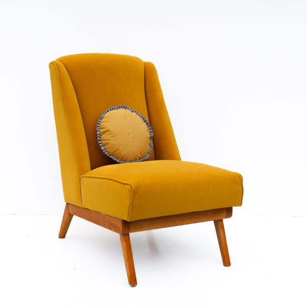 Velvet Mid-century Semi Wingback Chair