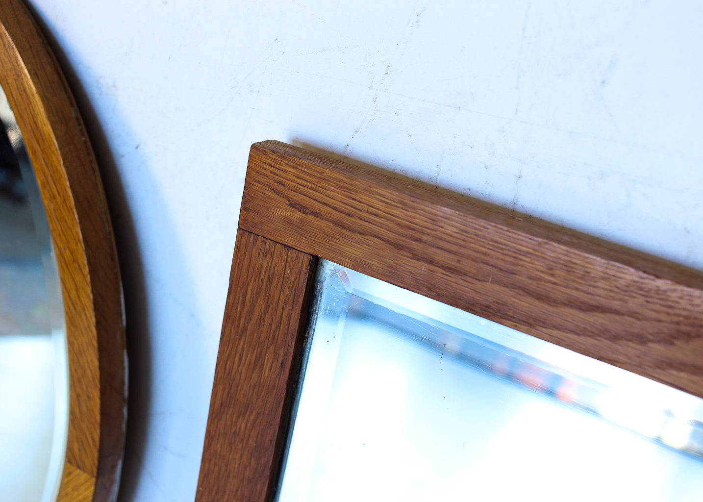 Vintage Bevelled Mirrors with Oak Frames