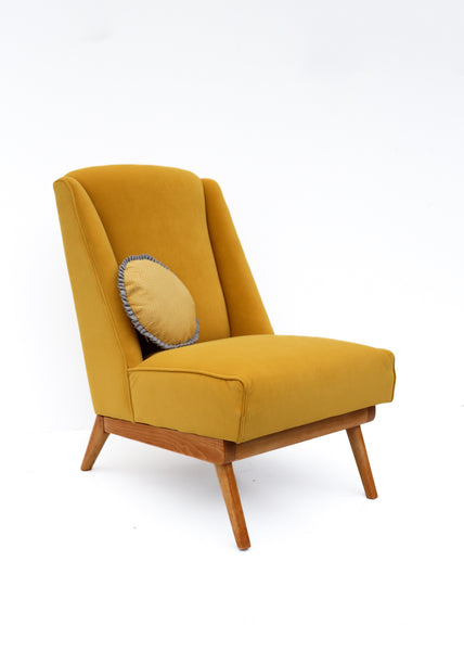 Velvet Mid-century Semi Wingback Chair