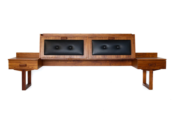 Queen Size Headboard with Pedestals and Storage