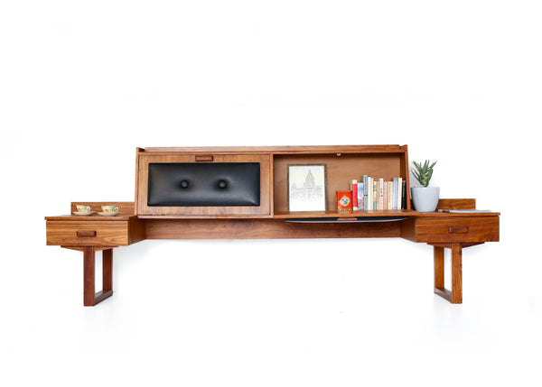 Queen Size Headboard with Pedestals and Storage