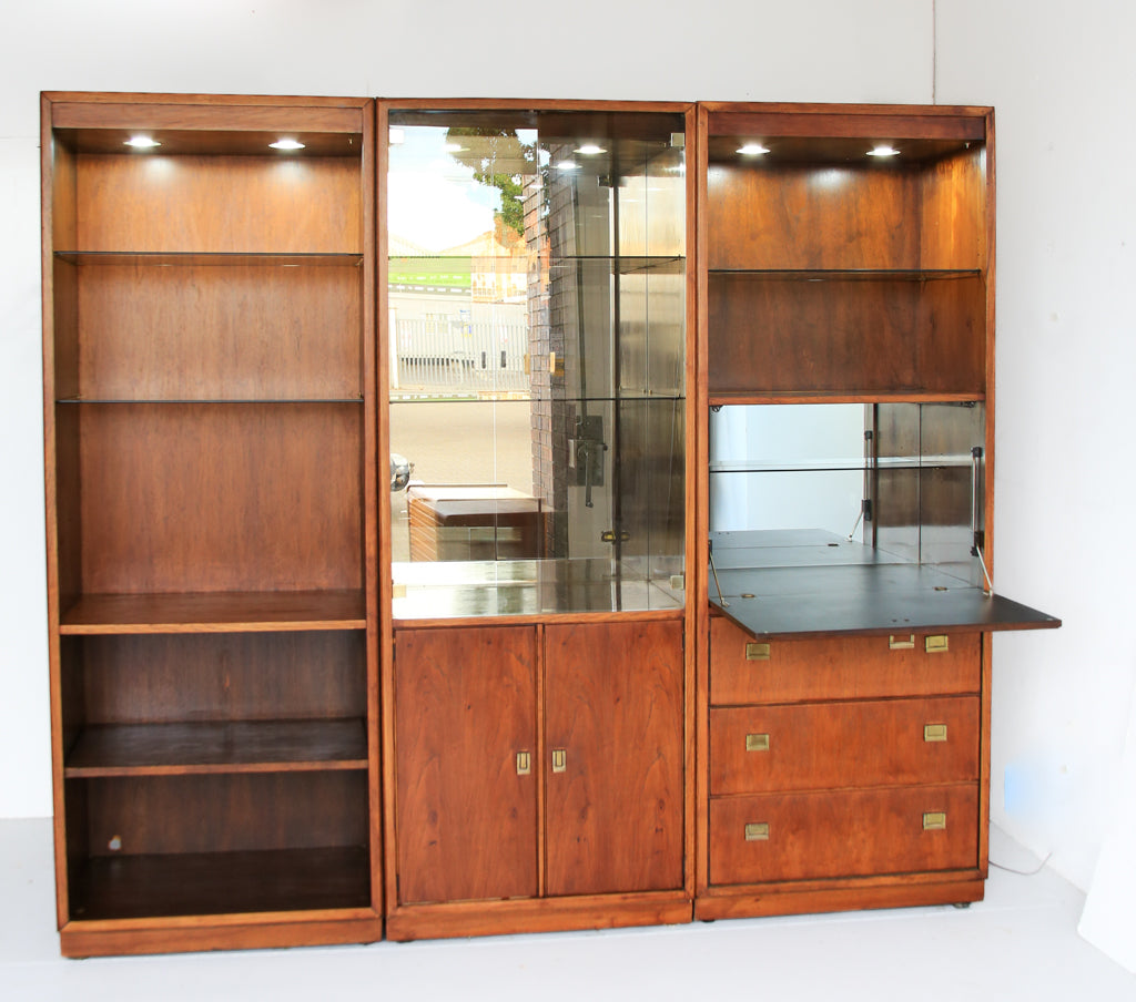 Three Piece Drexel Heritage Furnishings Illuminated Cabinet - 1970's