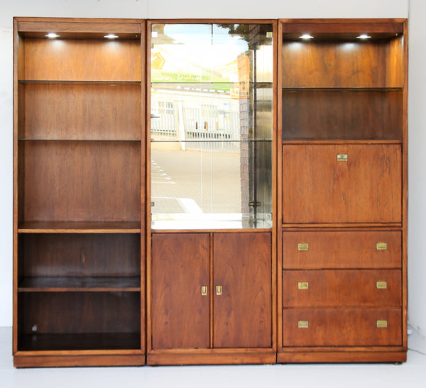 Three Piece Drexel Heritage Furnishings Illuminated Cabinet - 1970's