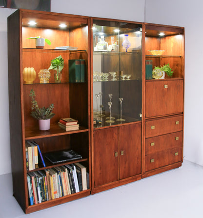 Three Piece Drexel Heritage Furnishings Illuminated Cabinet - 1970's
