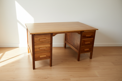 Solid wood Vintage Desk with Six Drawers