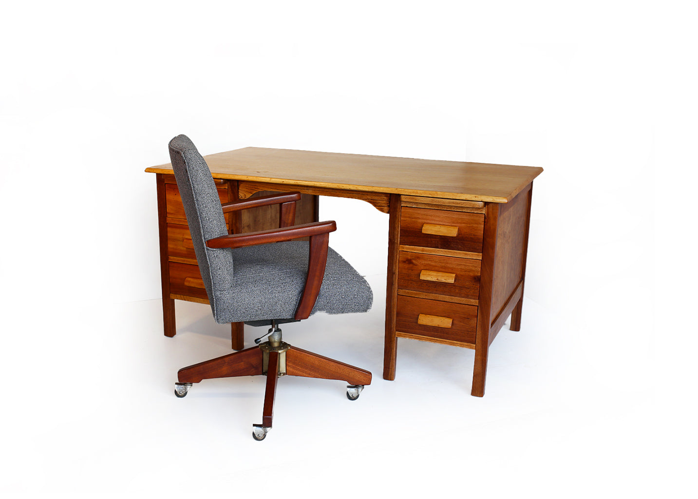 Solid wood Vintage Desk with Six Drawers