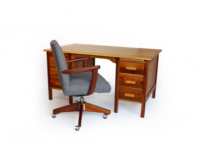 Solid wood Vintage Desk with Six Drawers