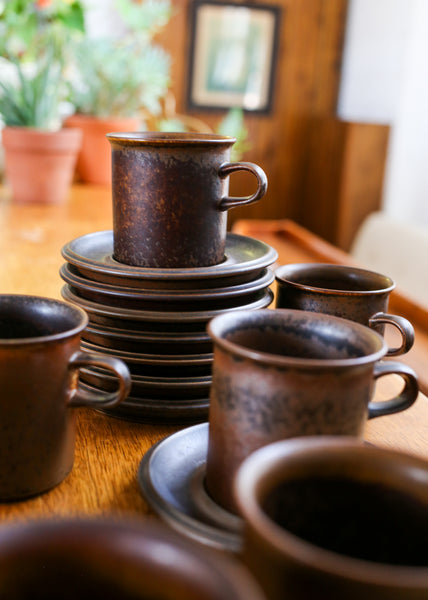 Set of 12 Arabia Ruska Coffee Mugs and Saucers - Finland 1960s