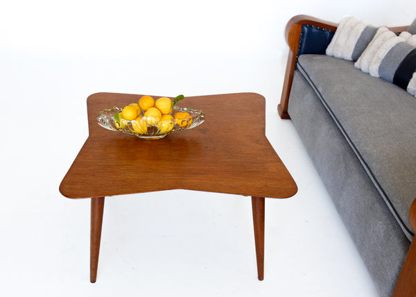 Mid-century Cloverleaf Shape Coffee TableA layered wood top
