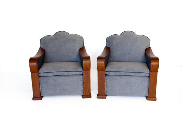 Pair of Gable Back Art Deco Armchairs