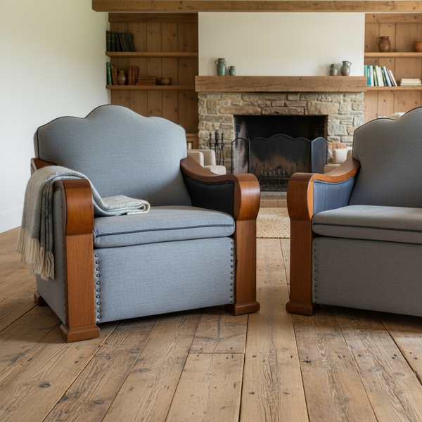 Pair of Gable Back Art Deco Armchairs