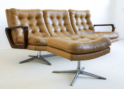 Anglo Dutch Sofa with Footstool in Leather