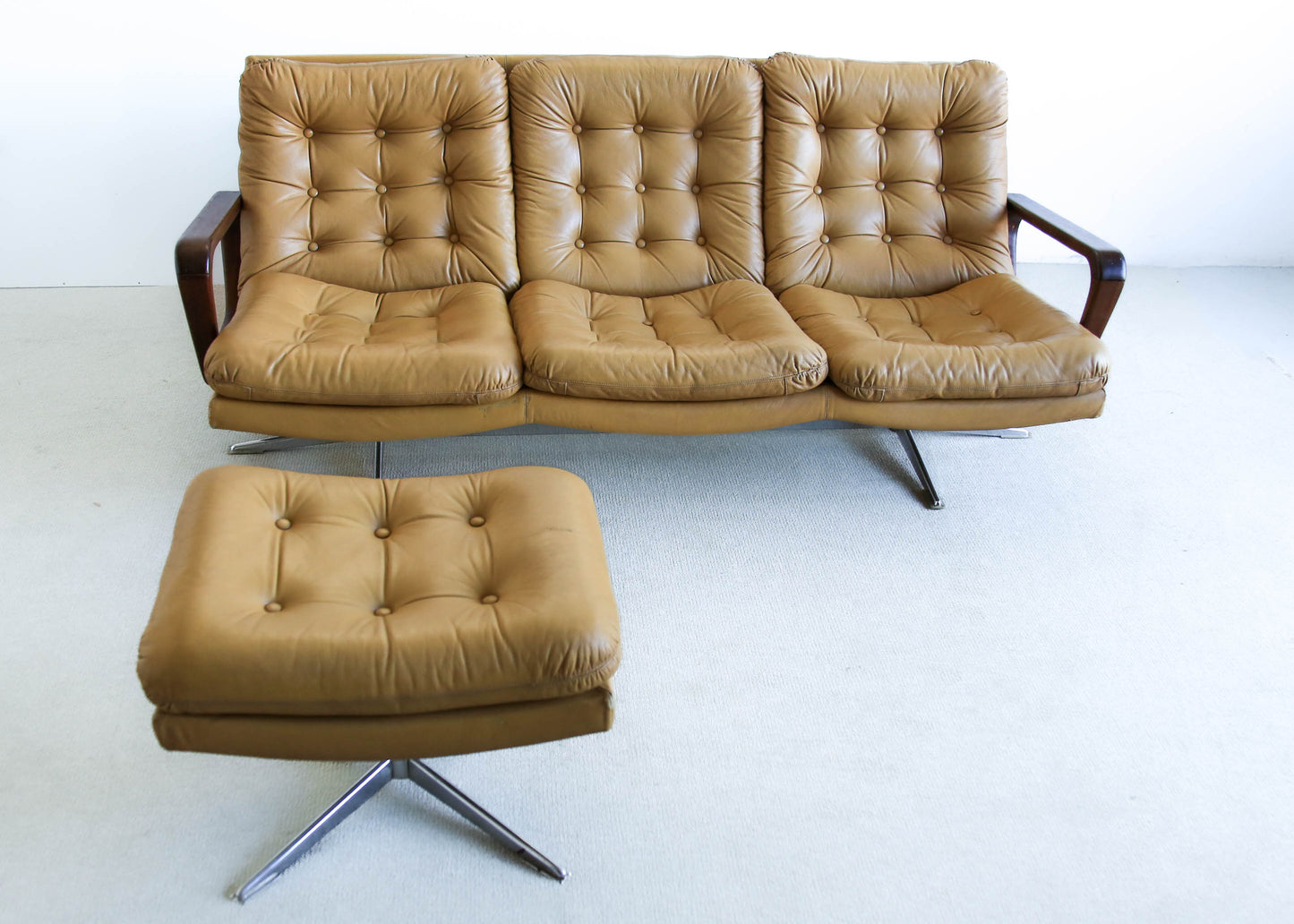 Anglo Dutch Sofa with Footstool in Leather