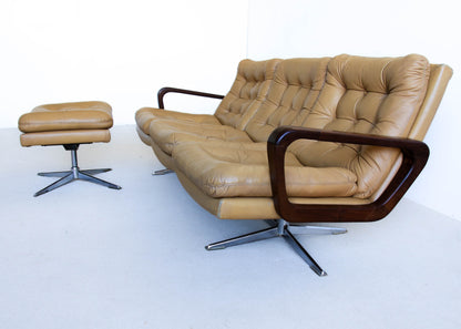 Anglo Dutch Sofa with Footstool in Leather