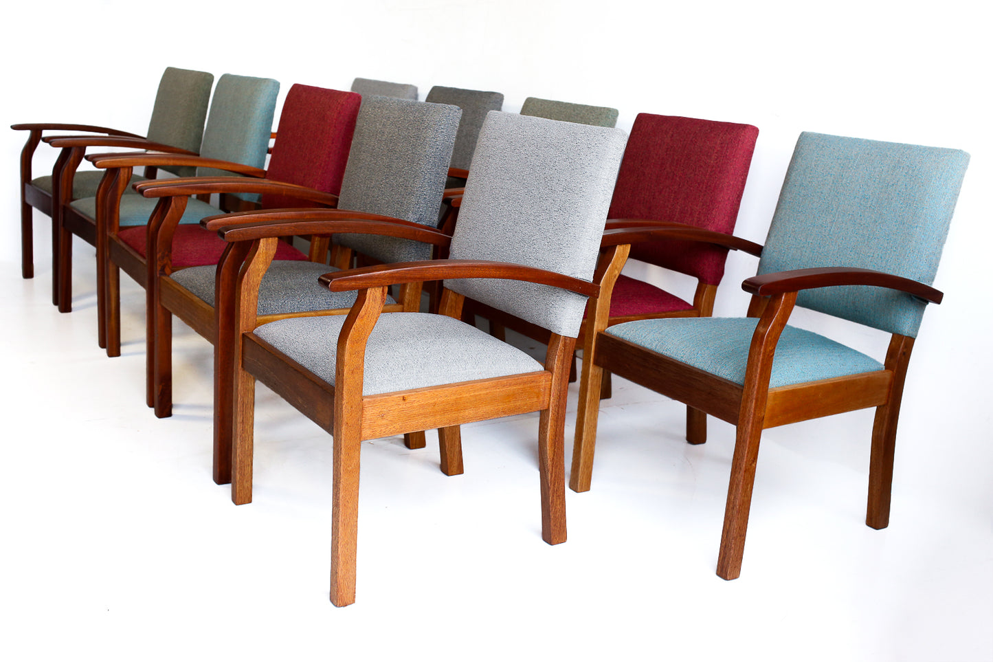 Ten Vintage Waiting Chairs in Five Colours - priced per chair