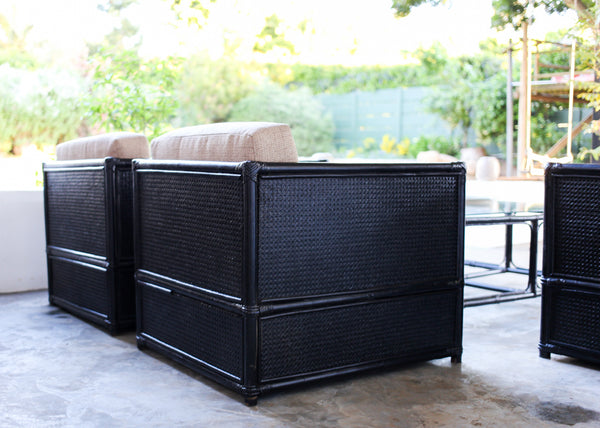 Four Piece Black Cane Patio Set