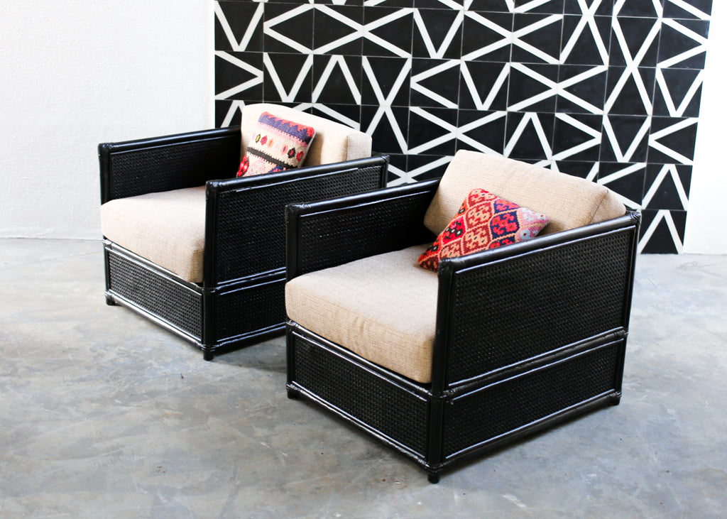 Four Piece Black Cane Patio Set