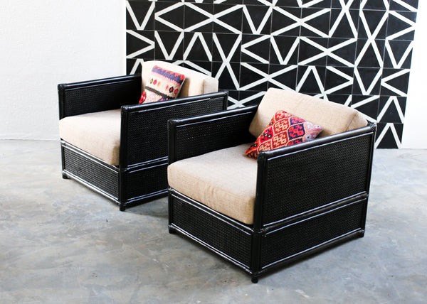 Four Piece Black Cane Patio Set