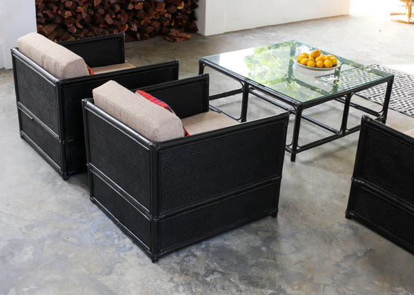 Four Piece Black Cane Patio Set