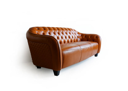 Modern Deep-button Tan Leather Couch