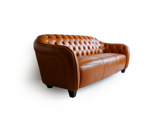 Modern Deep-button Tan Leather Couch