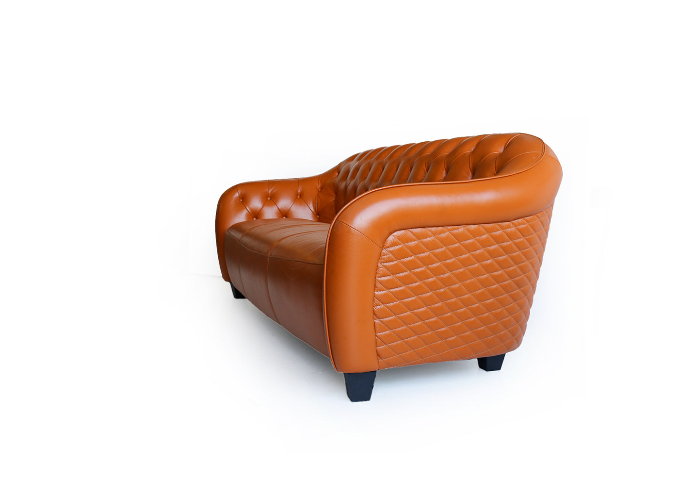 Modern Deep-button Tan Leather Couch