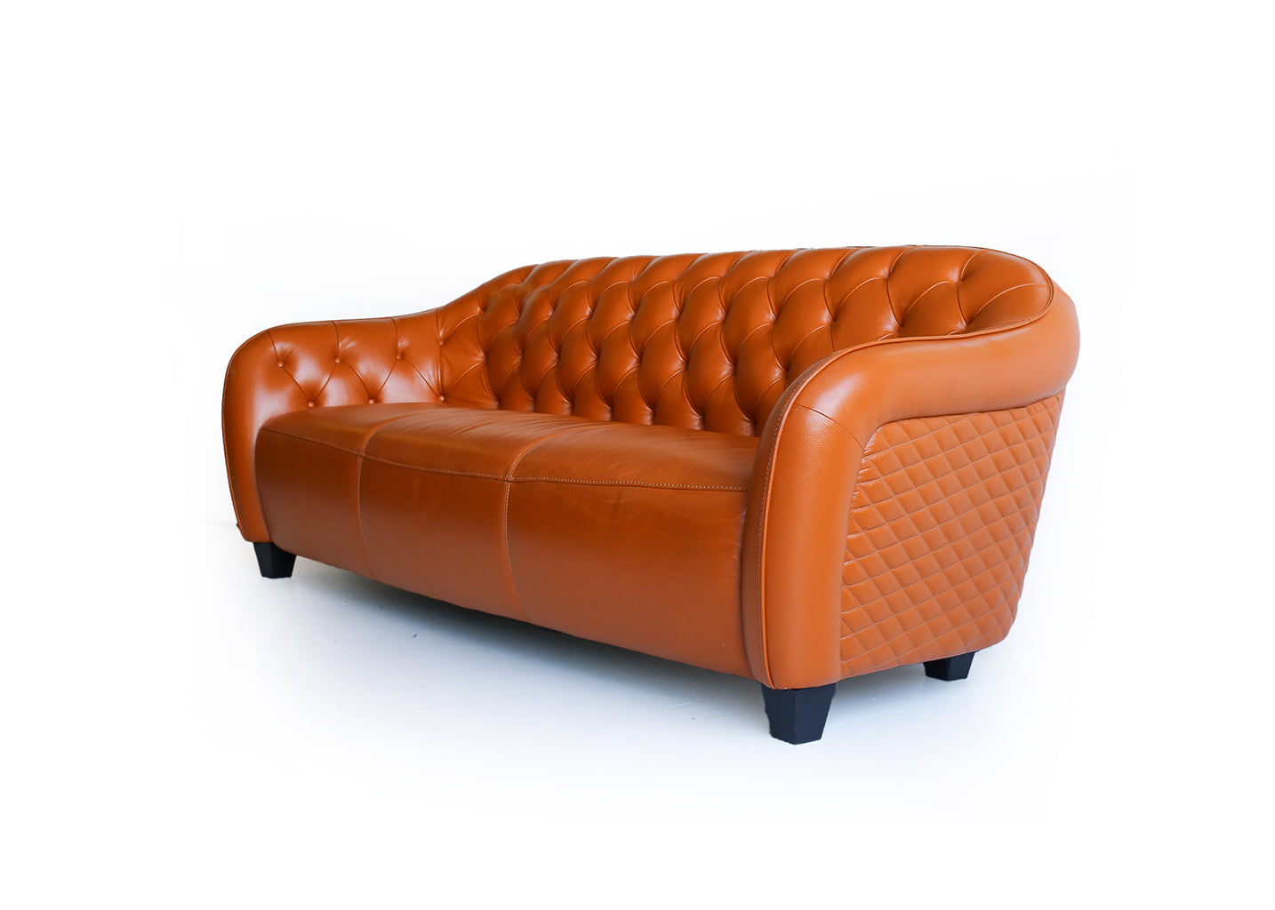 Modern Deep-button Tan Leather Couch