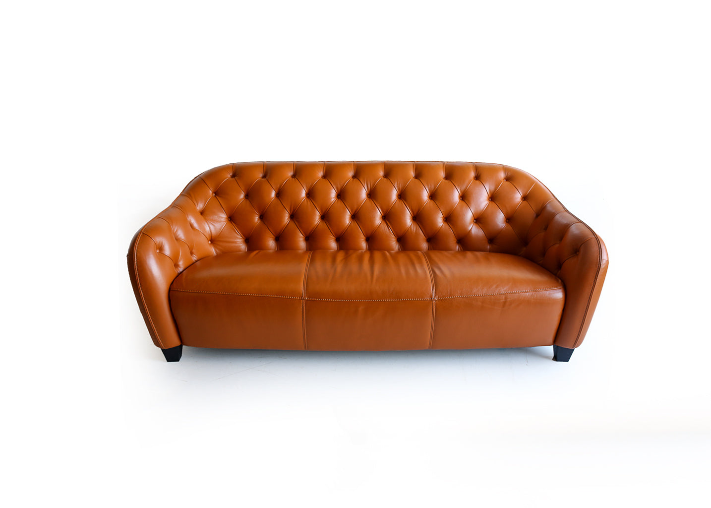 Modern Deep-button Tan Leather Couch