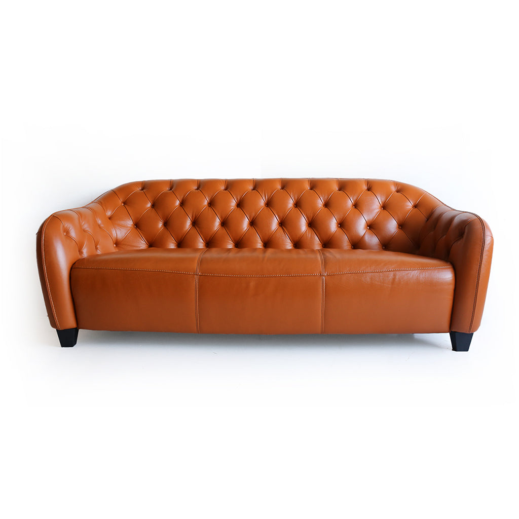 Modern Deep-button Tan Leather Couch