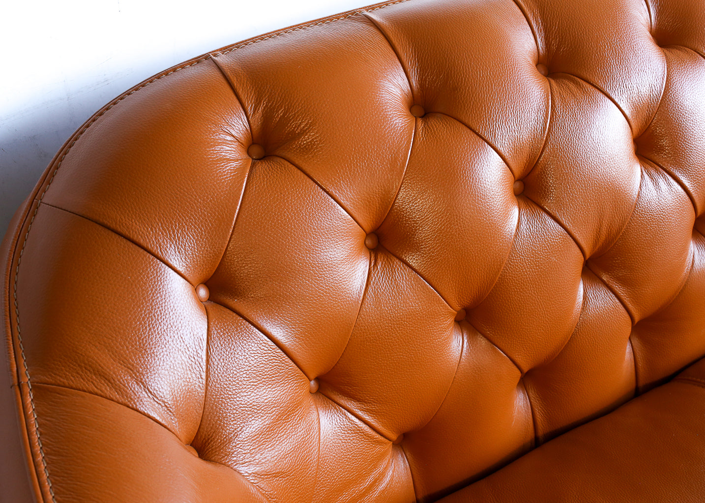 Modern Deep-button Tan Leather Couch