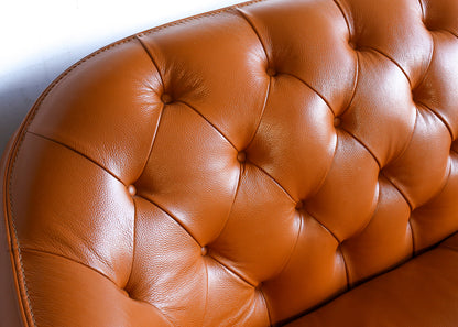 Modern Deep-button Tan Leather Couch