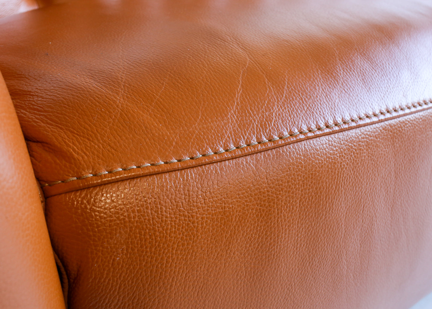 Modern Deep-button Tan Leather Couch