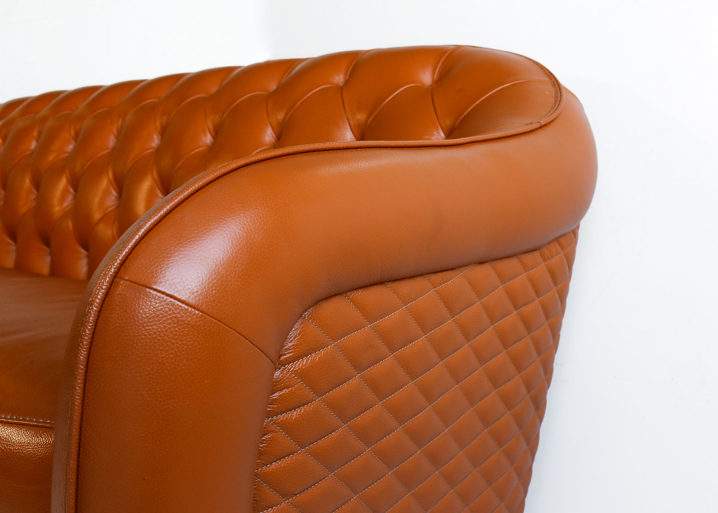 Modern Deep-button Tan Leather Couch