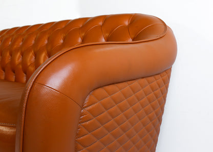 Modern Deep-button Tan Leather Couch