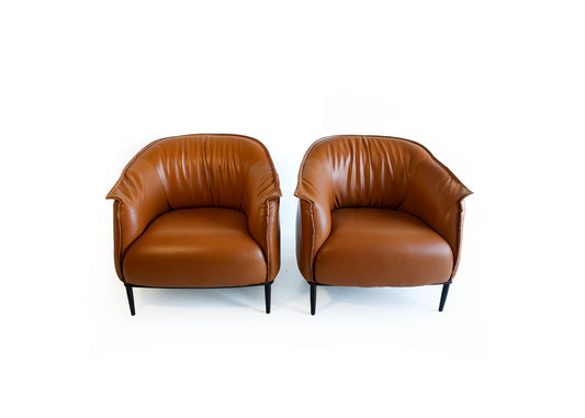 Italian Design Leather Tub Armchairs