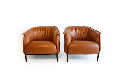 Italian Design Leather Tub Armchairs