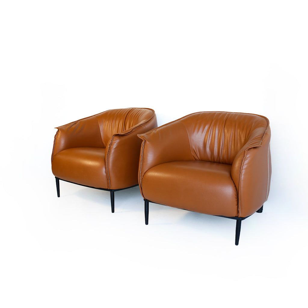 Italian Design Leather Tub Armchairs