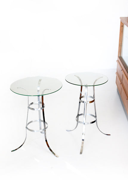 A Pair of 1970s Chrome and Glass Side Tables