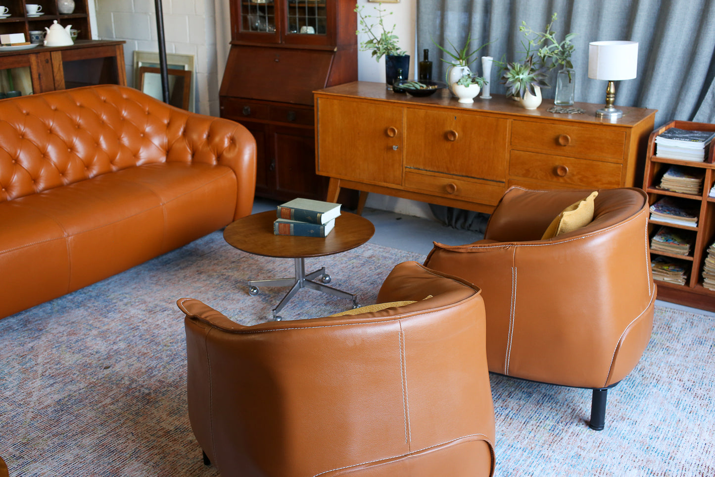 Italian Design Leather Tub Armchairs