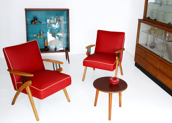 Two Red Mid-century Armchairs