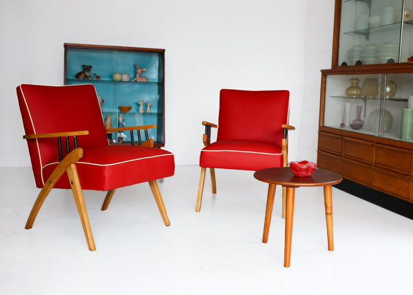 Two Red Mid-century Armchairs