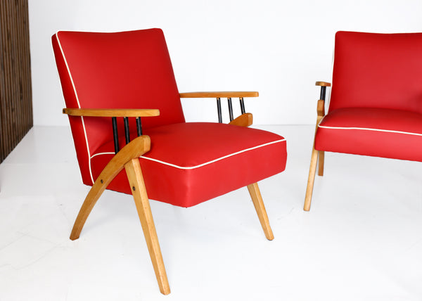 Two Red Mid-century Armchairs