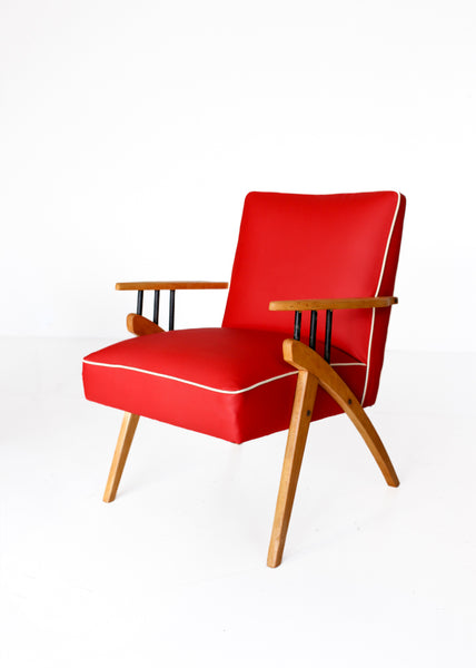 Two Red Mid-century Armchairs