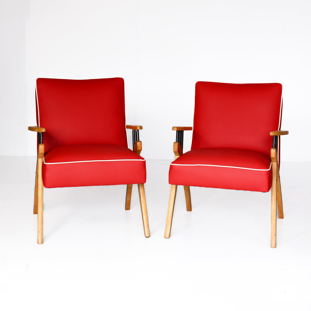 Two Red Mid-century Armchairs