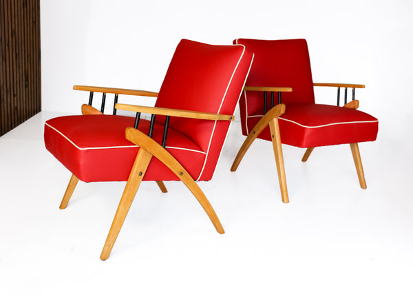 Two Red Mid-century Armchairs