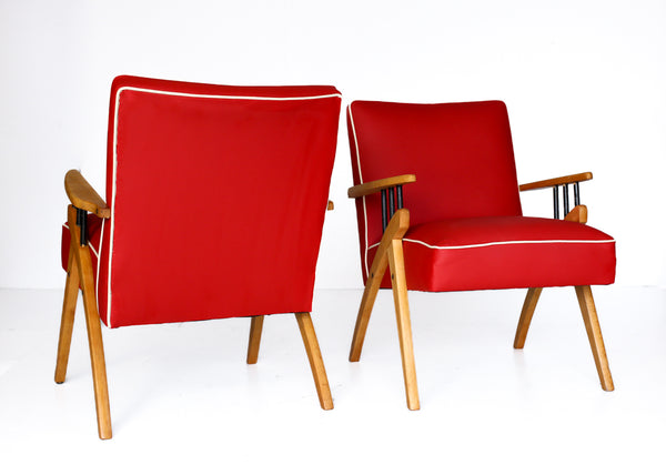 Two Red Mid-century Armchairs