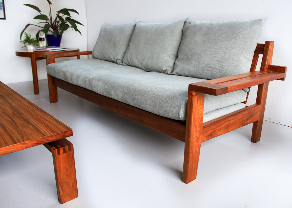 Vintage Kiaat Sofa by John Tabraham for Kallenbach's - Duck Egg Blue