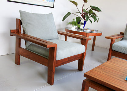 Vintage Kiaat Armchair by John Tabraham for Kallenbach's - Duck Egg Blue