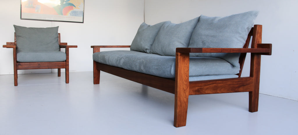 Vintage Kiaat Armchair by John Tabraham for Kallenbach's - Duck Egg Blue