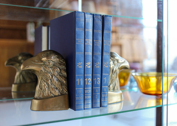 Vintage Solid Brass Eagle Head Figurine Bookends